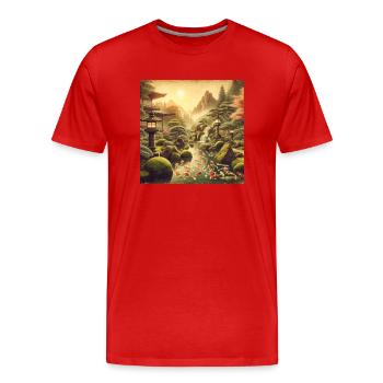 Japan Vintage Kois Moss Waterfall - Men's Premium Organic T-Shirt - red - Front - Damien (186cm)