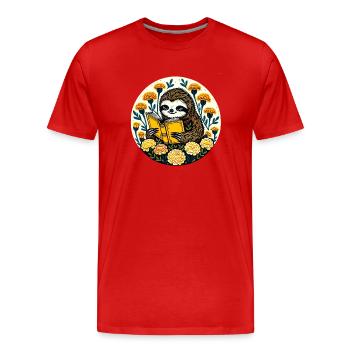 Reading Sloth - Men's Premium Organic T-Shirt - red - Front - Damien (186cm)