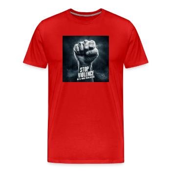 Stop Gewalt oder ich hau dir in die XXX - Männer Premium Bio T-Shirt - Rot - Vorne - Damien (186cm)
