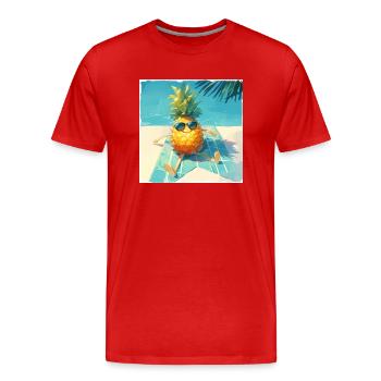 Drôle d’ananas prenant un bain de soleil au bord de la piscine - T-shirt bio Premium Homme - rouge - Devant - Damien (186cm)