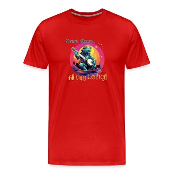 Frog joue du banjo, strumm, cliquette toute la journée - T-shirt bio Premium Homme - rouge - Devant - Damien (186cm)