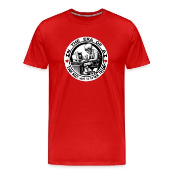 IN THE ERA OF AI - Men's Premium Organic T-Shirt - red - Front - Damien (186cm)