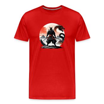 Samouraï Japon Paysage Dragon Noir - T-shirt bio Premium Homme - rouge - Devant - Damien (186cm)