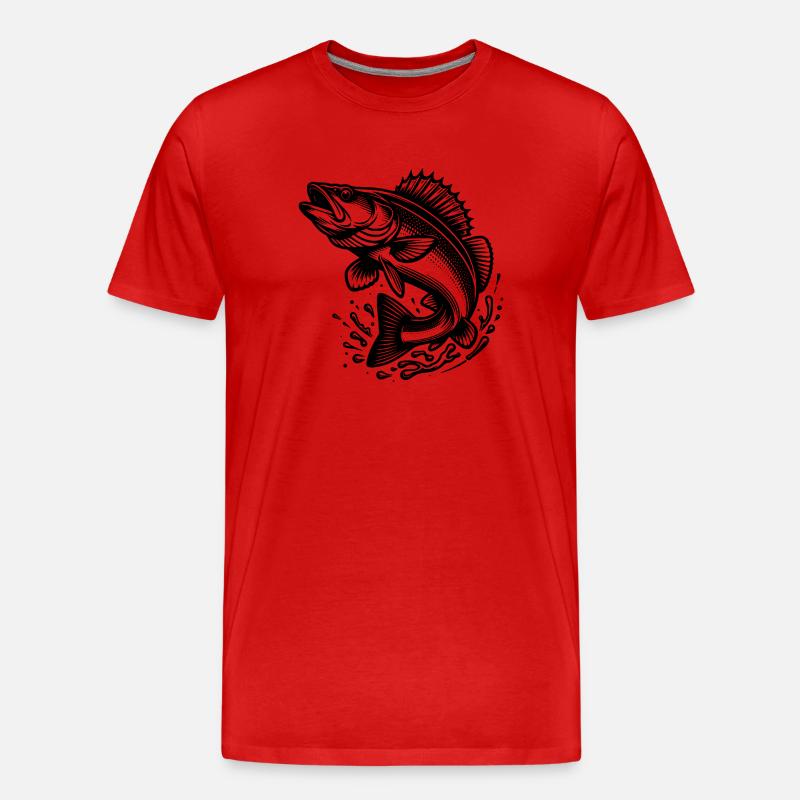 Großer springender Zander Fisch - Männer Premium Bio T-Shirt - Rot