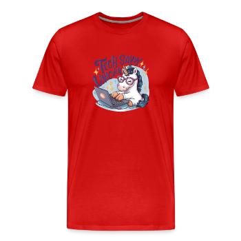 LICORNE FÉRUE DE TECHNOLOGIE - T-shirt bio Premium Homme - rouge - Devant - Damien (186cm)