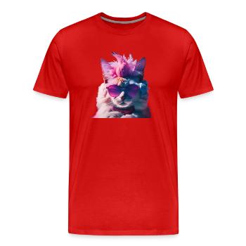 Punk Rock Cat Shirt Iroquois Idée Cadeau - T-shirt bio Premium Homme - rouge - Devant - Damien (186cm)