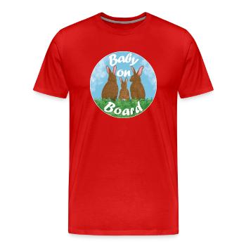 Baby on board - Hasenfamilie - Männer Premium Bio T-Shirt - Rot - Vorne - Damien (186cm)