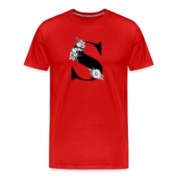 Schwarz-weiße Blumenbuchstaben - Männer Premium Bio T-Shirt - Rot - Vorne - Damien (186cm)
