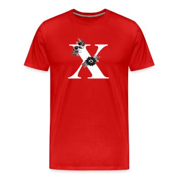 Lettre x floral noir et blanc - T-shirt bio Premium Homme - rouge - Devant - Damien (186cm)