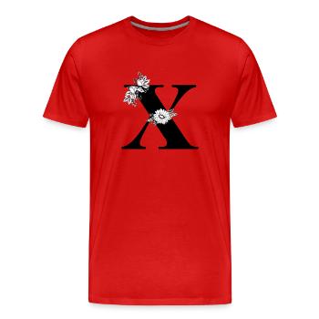 Lettre x floral noir et blanc - T-shirt bio Premium Homme - rouge - Devant - Damien (186cm)