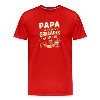 Papa en mission grillades et sieste - T-shirt bio Premium Homme - rouge - Devant - Damien (186cm)