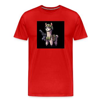 Kampf-Lama - Männer Premium Bio T-Shirt - Rot - Vorne - Damien (186cm)