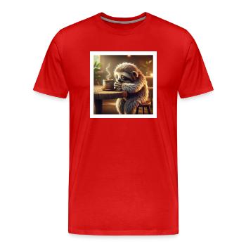 Sloth Morning Coffee - Men's Premium Organic T-Shirt - red - Front - Damien (186cm)