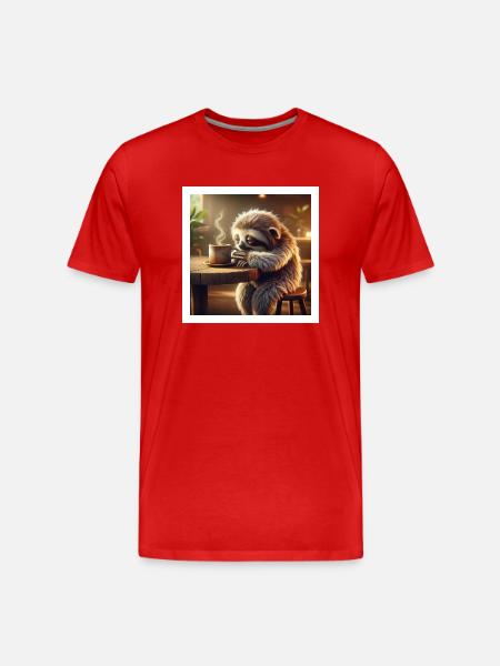 Faultier Morgenkaffee - Männer Premium Bio T-Shirt - Rot