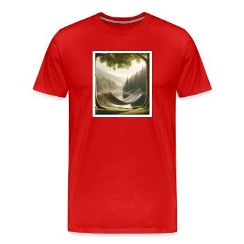 Paysage du Sauerland - T-shirt bio Premium Homme - rouge - Devant - Damien (186cm)