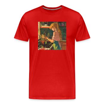 80s anime girl calming high quality fashion print - Men's Premium Organic T-Shirt - red - Front - Damien (186cm)