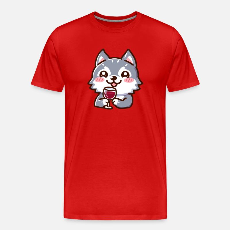 Wein liebender Wolf - Männer Premium Bio T-Shirt - Rot