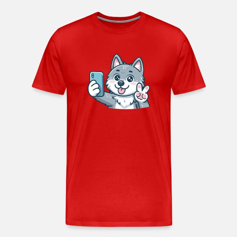 Der süße Selfiewolf - Männer Premium Bio T-Shirt - Rot