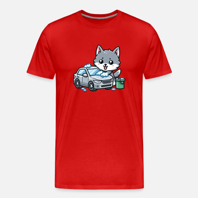 Süßer Wolf wäscht Auto - Männer Premium Bio T-Shirt - Rot