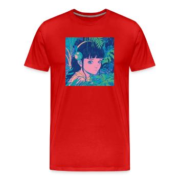 80er Jahre Anime Plantlover Musik hören Drucken - Männer Premium Bio T-Shirt - Rot - Vorne - Damien (186cm)