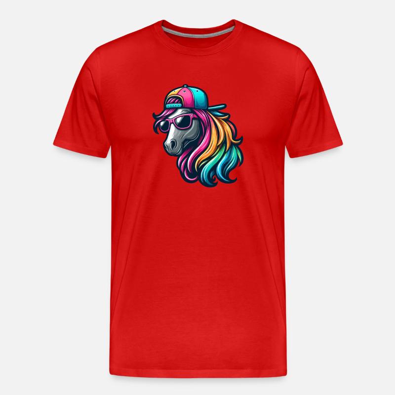 Regenbogen Cooles Pferd - Männer Premium Bio T-Shirt - Rot