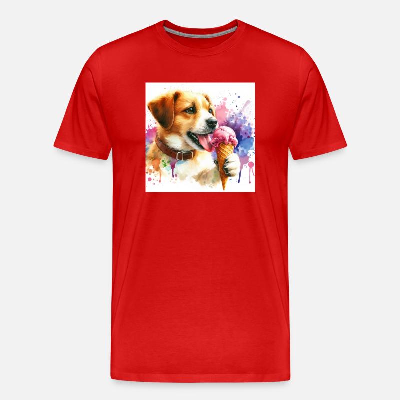 Hund isst Eis - Männer Premium Bio T-Shirt - Rot