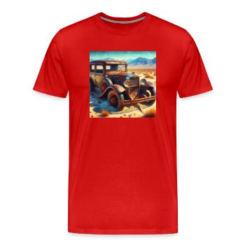 Épave de voiture ancienne dans le désert - T-shirt bio Premium Homme - rouge - Devant - Damien (186cm)