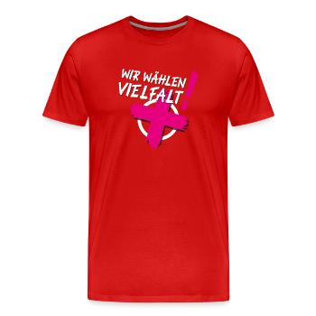 Wir wählen Vielfalt! (CSD-Design 2024) - Männer Premium Bio T-Shirt - Rot - Vorne - Damien (186cm)