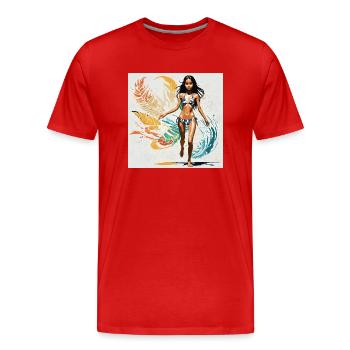 Hawaiian Surfer Girl - Men's Premium Organic T-Shirt - red - Front - Damien (186cm)