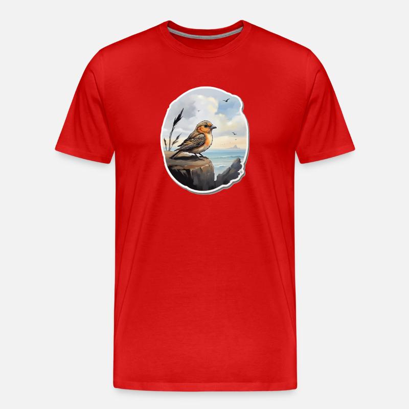 Landschaft Gemälde mit Vogel - Männer Premium Bio T-Shirt - Rot