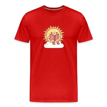 Cute Sun Reading A Book On A Cloud - Men's Premium Organic T-Shirt - red - Front - Damien (186cm)