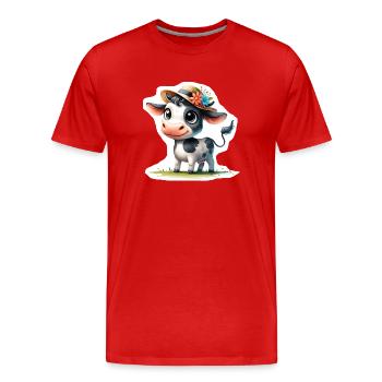 Veau avec chapeau de paille - T-shirt bio Premium Homme - rouge - Devant - Damien (186cm)