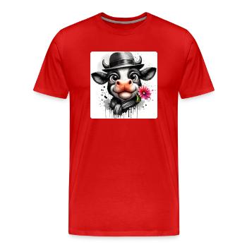La vache en gentleman - T-shirt bio Premium Homme - rouge - Devant - Damien (186cm)