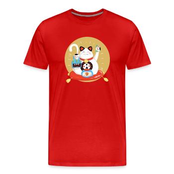 Maneki neko celebrates - Men's Premium Organic T-Shirt - red - Front - Damien (186cm)