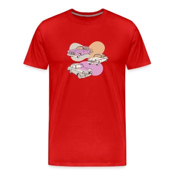 Retro Cars der 50er Jahre - Männer Premium Bio T-Shirt - Rot - Vorne - Damien (186cm)