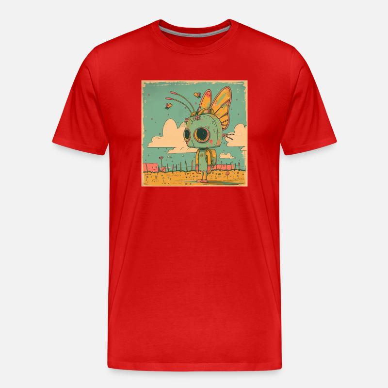 Roboter Mädchen - Männer Premium Bio T-Shirt - Rot