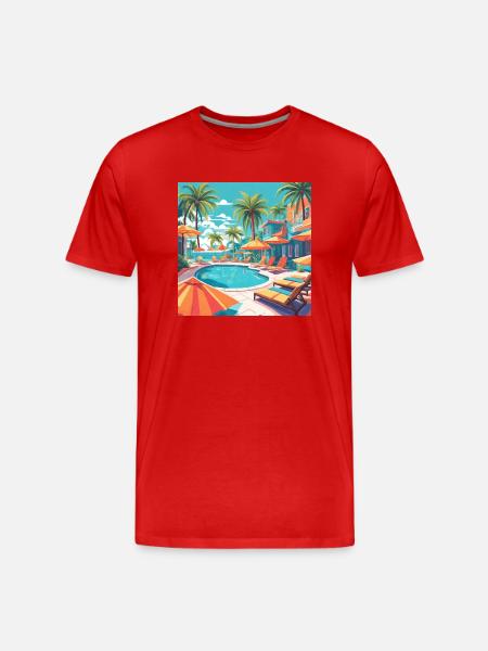 Pool Summer Holiday Palm Trees - Men's Premium Organic T-Shirt - red