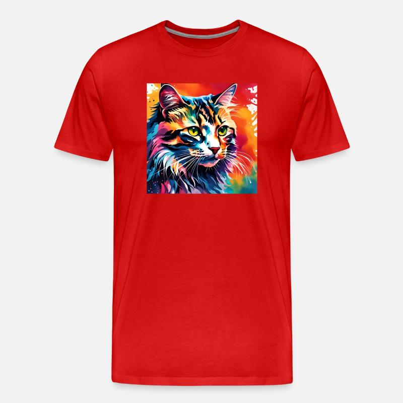 Bunte Katze - Männer Premium Bio T-Shirt - Rot