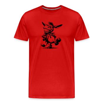 Dessin de caricature de caricature d’âne souriant d’âne à longues oreilles - T-shirt bio Premium Homme - rouge - Devant - Damien (186cm)