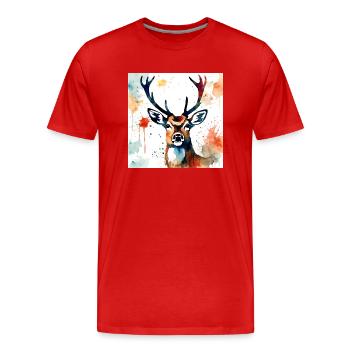 Hirsch gemälde - Männer Premium Bio T-Shirt - Rot - Vorne - Damien (186cm)