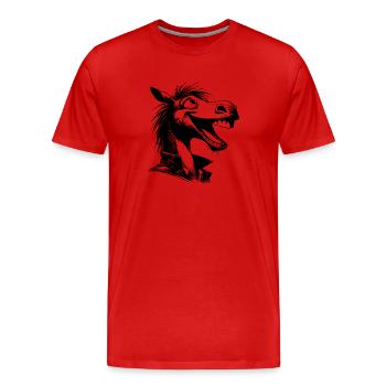 Cheval qui rit Caricature Croquis au crayon - T-shirt bio Premium Homme - rouge - Devant - Damien (186cm)