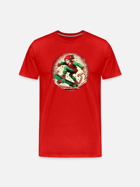 Christmas Elf Skateboarding - Men's Premium Organic T-Shirt - red