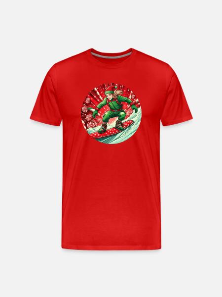 Christmas Elf Snowboarding - Men's Premium Organic T-Shirt - red