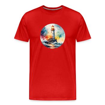 Leuchtturm Runder Batch - Männer Premium Bio T-Shirt - Rot - Vorne - Damien (186cm)
