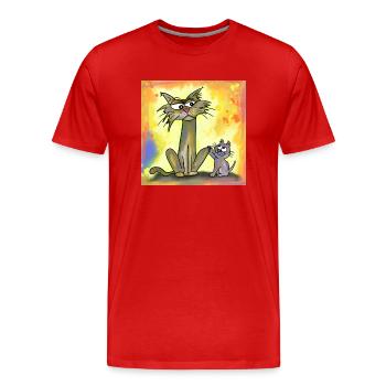 Babykatze und grimmige alte Katze - Männer Premium Bio T-Shirt - Rot - Vorne - Damien (186cm)