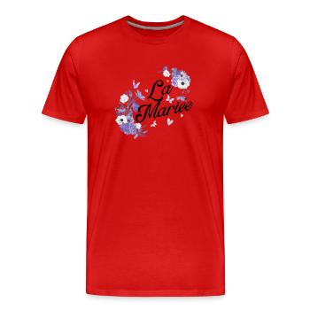 Die lila Blumenbraut - Männer Premium Bio T-Shirt - Rot - Vorne - Damien (186cm)