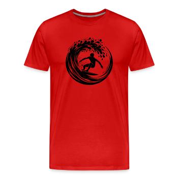 Wellen Surfboard und Surfer im Wellen Tunnel - Männer Premium Bio T-Shirt - Rot - Vorne - Damien (186cm)