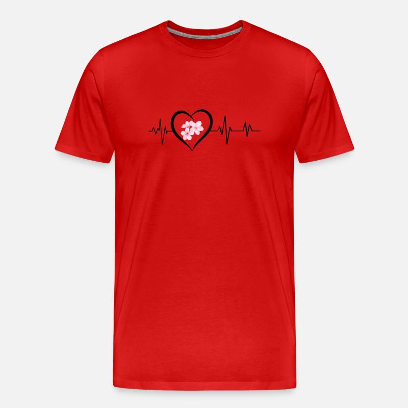 Kirschblüten-Herzschlag - Männer Premium Bio T-Shirt - Rot