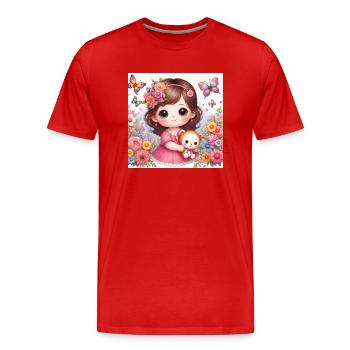Petite fille avec sa poupée - T-shirt bio Premium Homme - rouge - Devant - Damien (186cm)