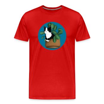 Freche Katze im Blumentopf Blumen Katzenliebhaber - Männer Premium Bio T-Shirt - Rot - Vorne - Damien (186cm)